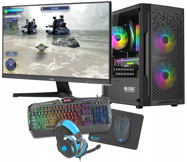 Komputer gamingowy Ryzen 5 z grafiką RTX5060 z monitorem gamingowym 27"