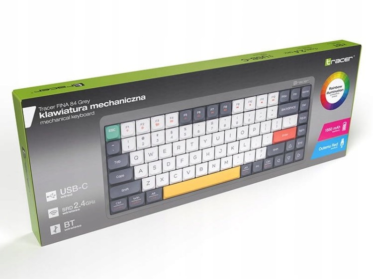 Klawiatura mechaniczna TRACER FINA 84 GREY OUTEMU RED SWITCH