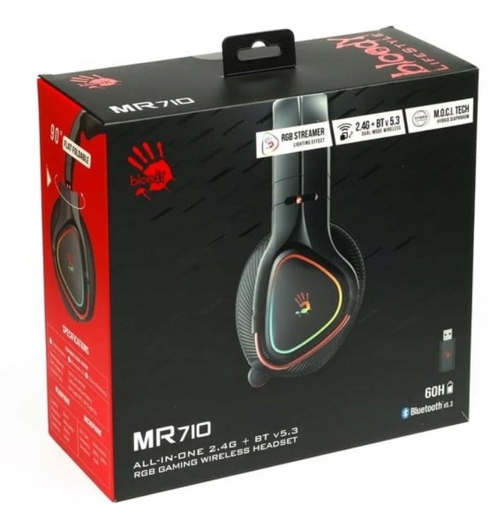 Słuchawki gamingowe A4TECH BLOODY MR710 Black (BT5.0+2,4G+Wired) WIRELESS, pudełko.
