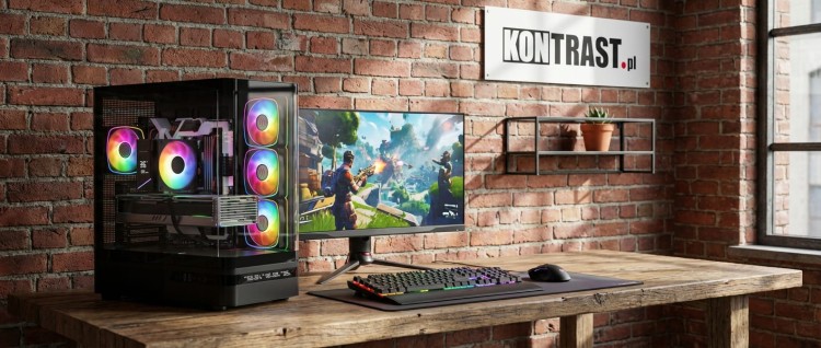 KOMPUTER GAMINGOWY AQ200 RYZEN 5 9600X - aranżacja stanowiska gamingowego.