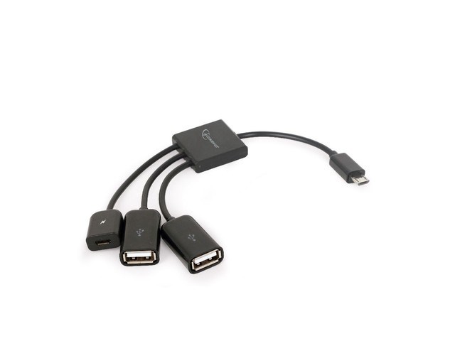 Kabel OTG USB Micro BM -> 2xUSB-AF+Micro BF 13cm 