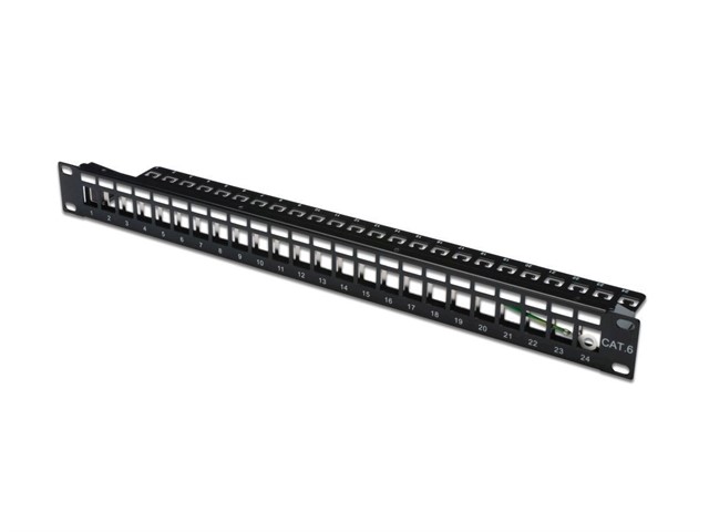 Patch panel 19, 24 porty Keystone, pusty, czarny