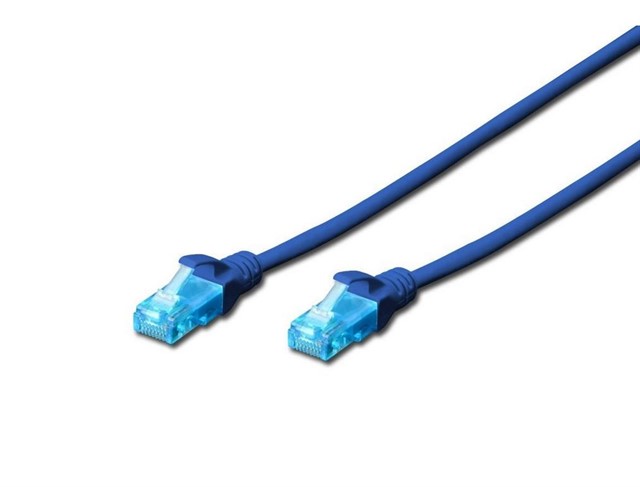 Patch cord RJ45/RJ45 U/UTP kat. 5e 0,25m AWG 26/7 PVC Niebieski