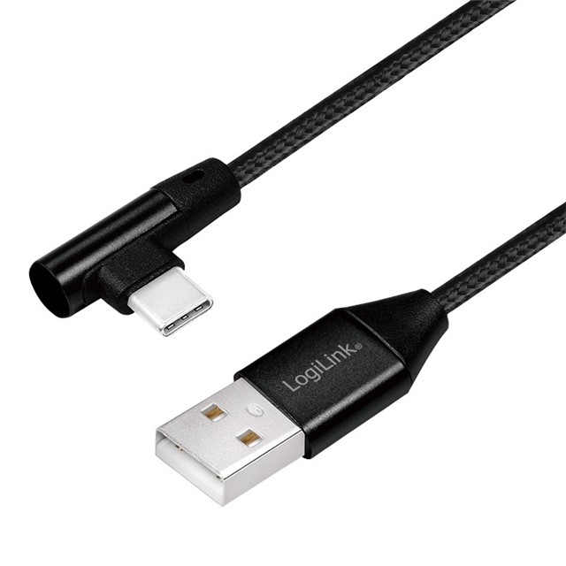 Kabel USB 2.0 A męski do USB-C męski, kątowy, 0.3m 