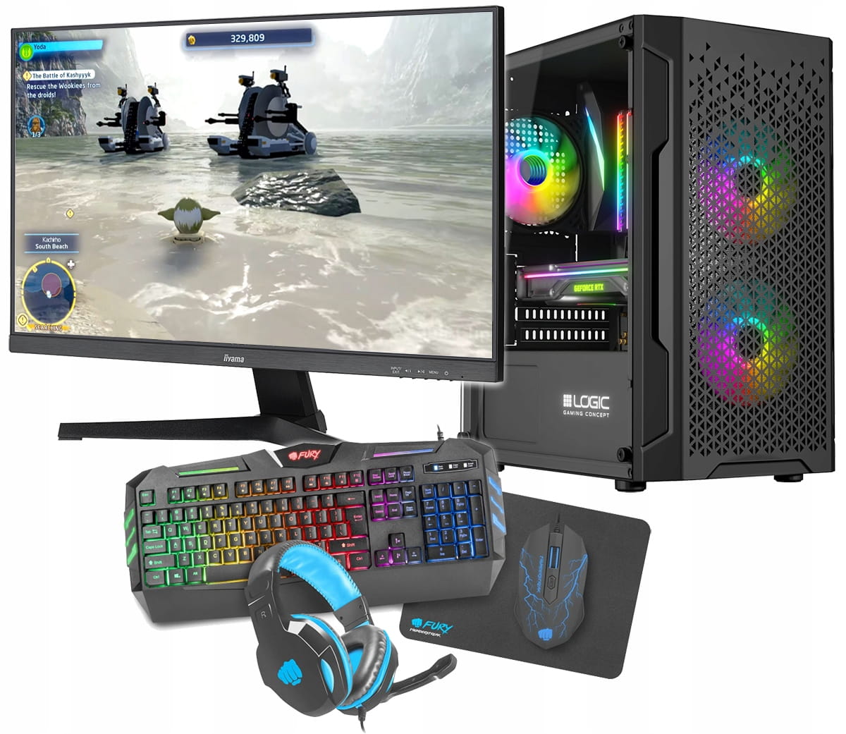 Komputer gamingowy Ryzen 5 z grafiką RTX5060 z monitorem gamingowym 27"